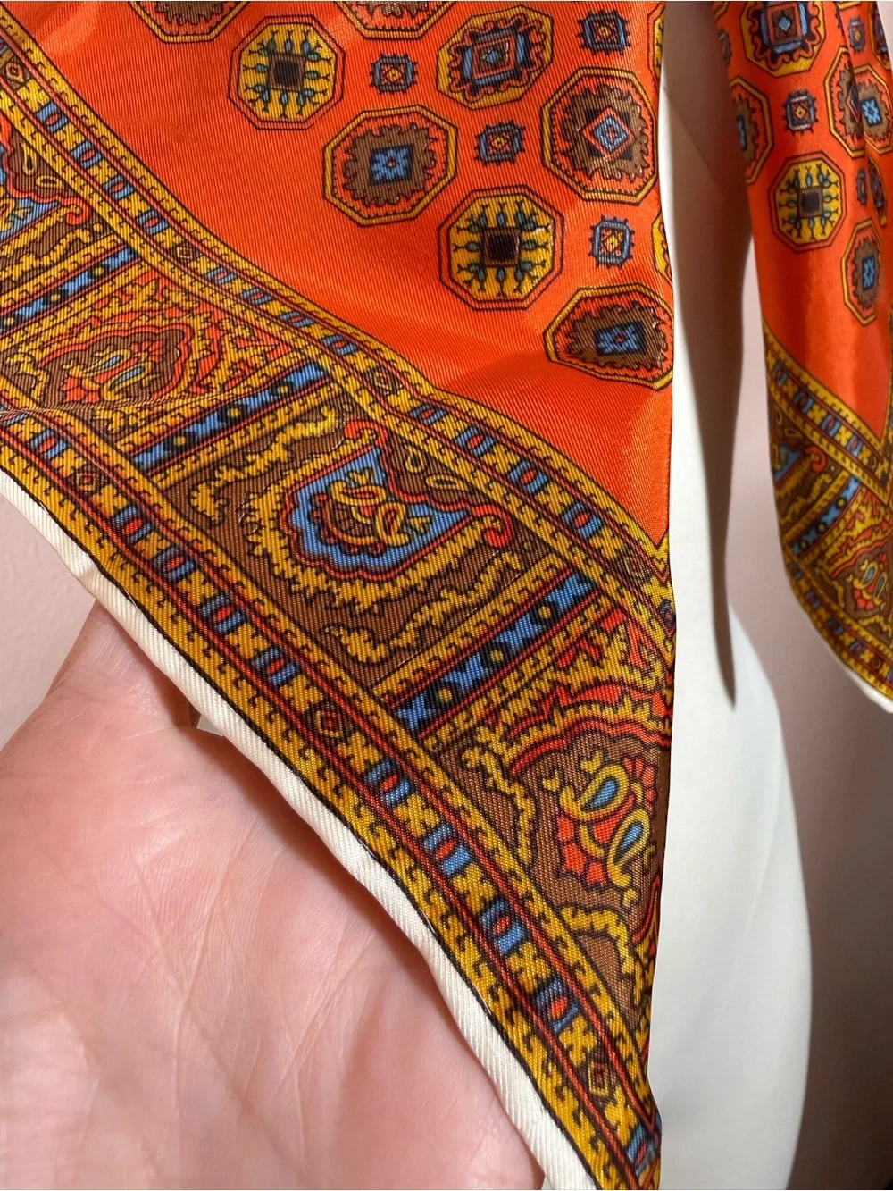 Vintage Art deco burnt orange blue geometric modernist square scarf